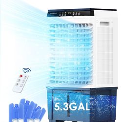 Evaporative Air Cooler With 5.3 Gal Water Tank, 110° Swing,  3 In 1 Swamp Cooler with 3 Speeds, Remote Control
