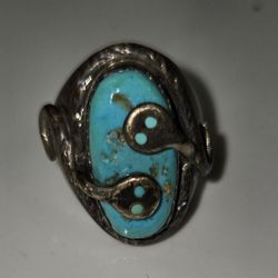 Zuni Sterling Silver Turquoise Snake Mens Ring 