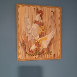 Wood Rooster and Chicken Plaque Rustic Farm Decor ~ Thin Wood, 9.5"×8"