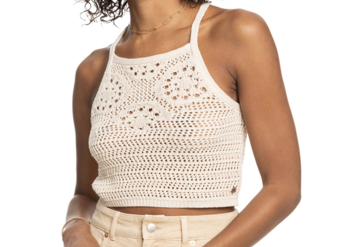 Roxy Malibu Crush knitted halter top in a cotton-acrylic blend fabric