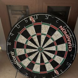 Dart Board And Cabinet With Darts 