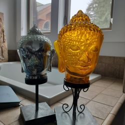 Set Of Two Glass Buddha Heads