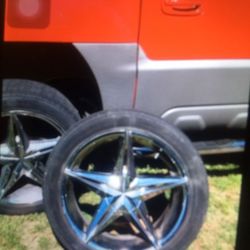 Chevy wheels 22” 6 lug w 60% tires including a spare tire,with lug nuts.