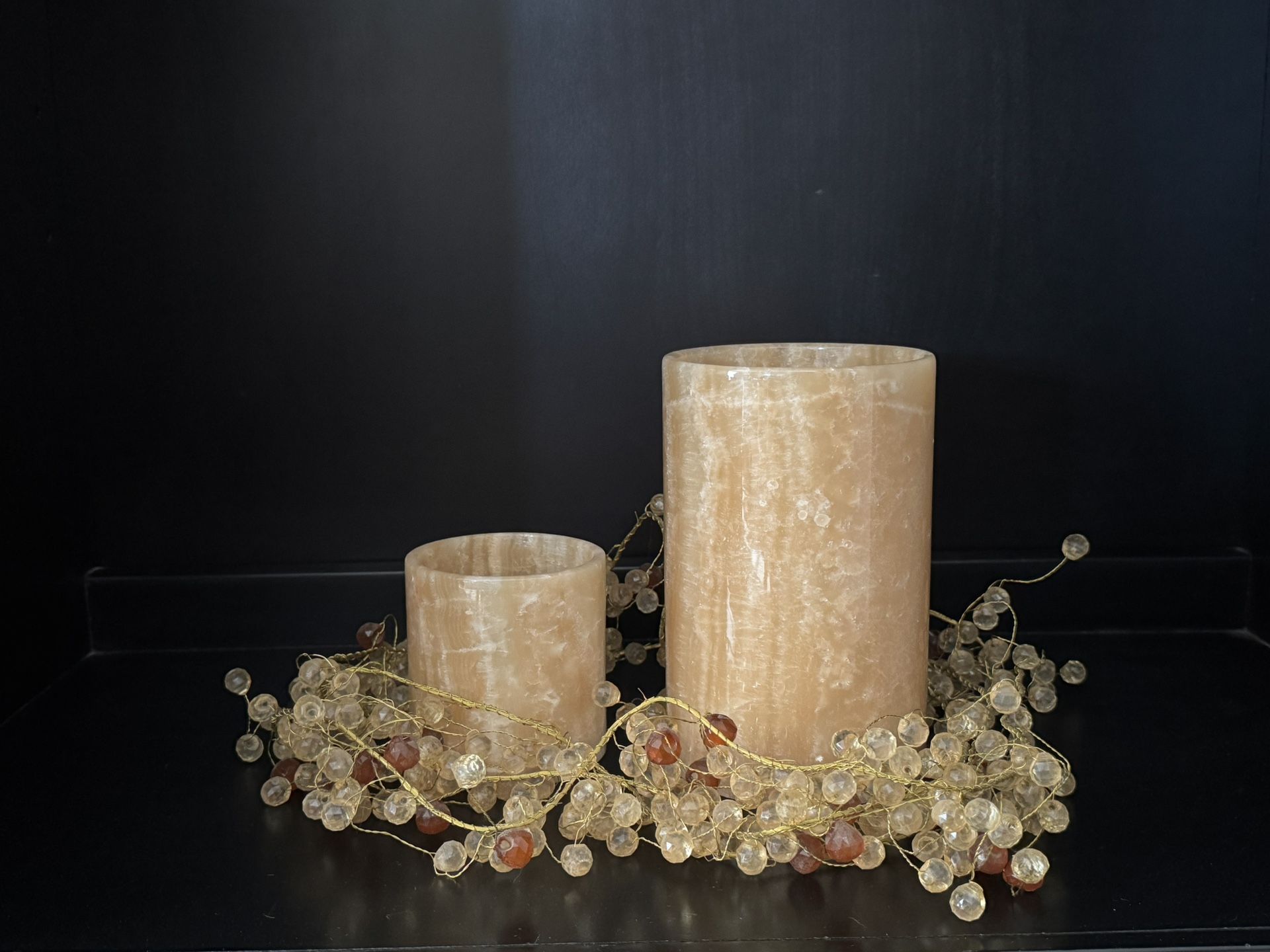 Onyx Hurricane Set 2 Candle Holders Natural Stone Cream Honey Ivory