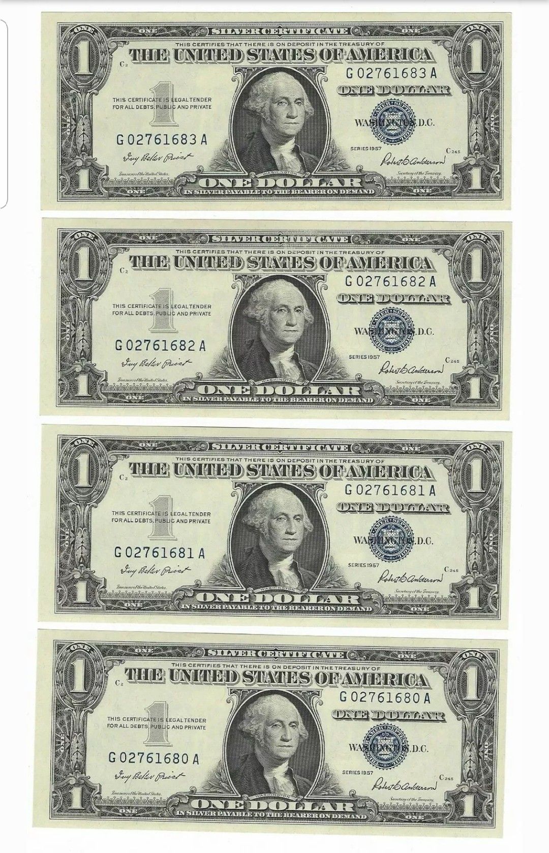 4 Uncirculated Conservative Serial Numbers Silver certificates
