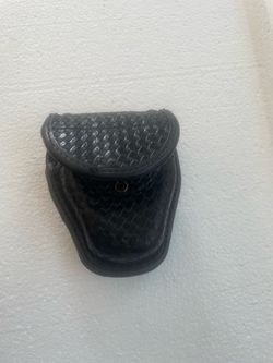 Black Leather Basketweave Handcuff Pouch