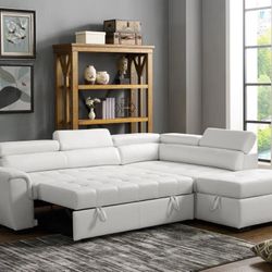 New! Modern White Faux Leather Sectional, Contemporary Sectional, Sofa, Couch, Adjustable Headrest Sofa, Sectional, Couch, White Couch, White Sofa Bed