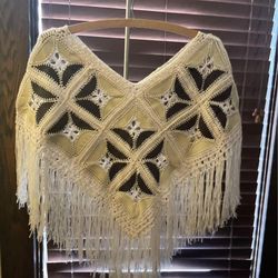 HandMade Crocheted Leather Patchwork Shaw
