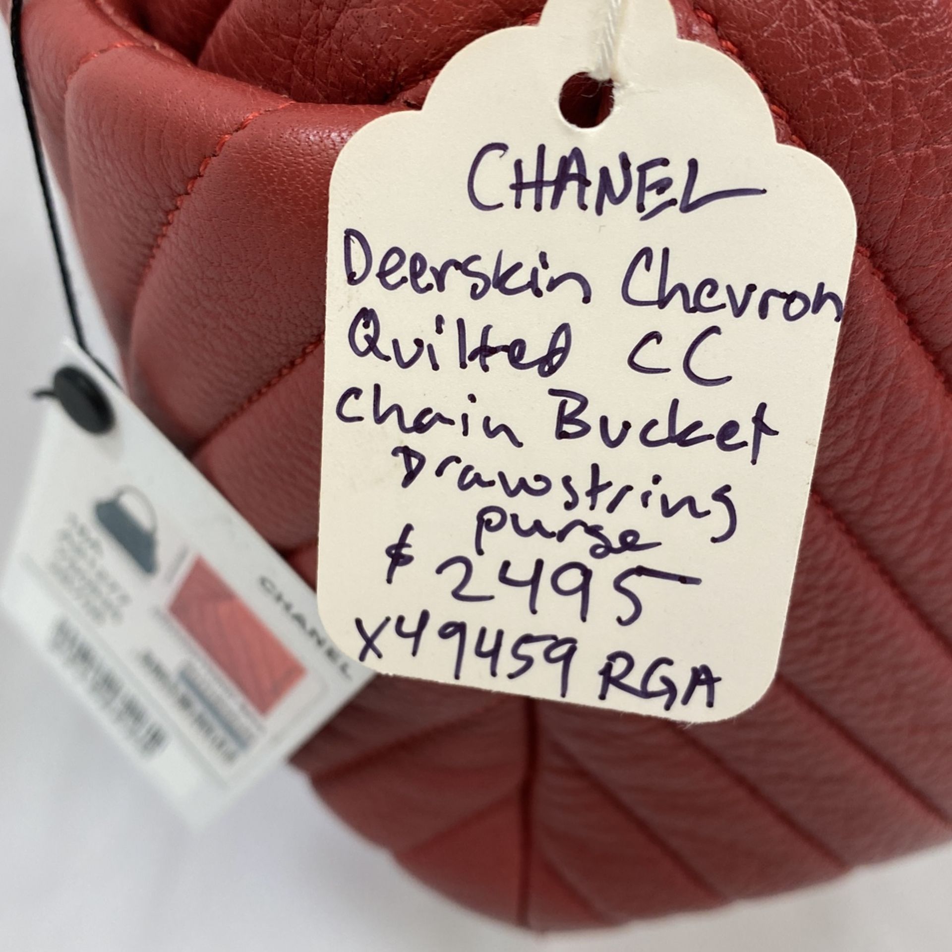 Chanel Chevron Small CC Bucket Deerskin Drawstring Bag