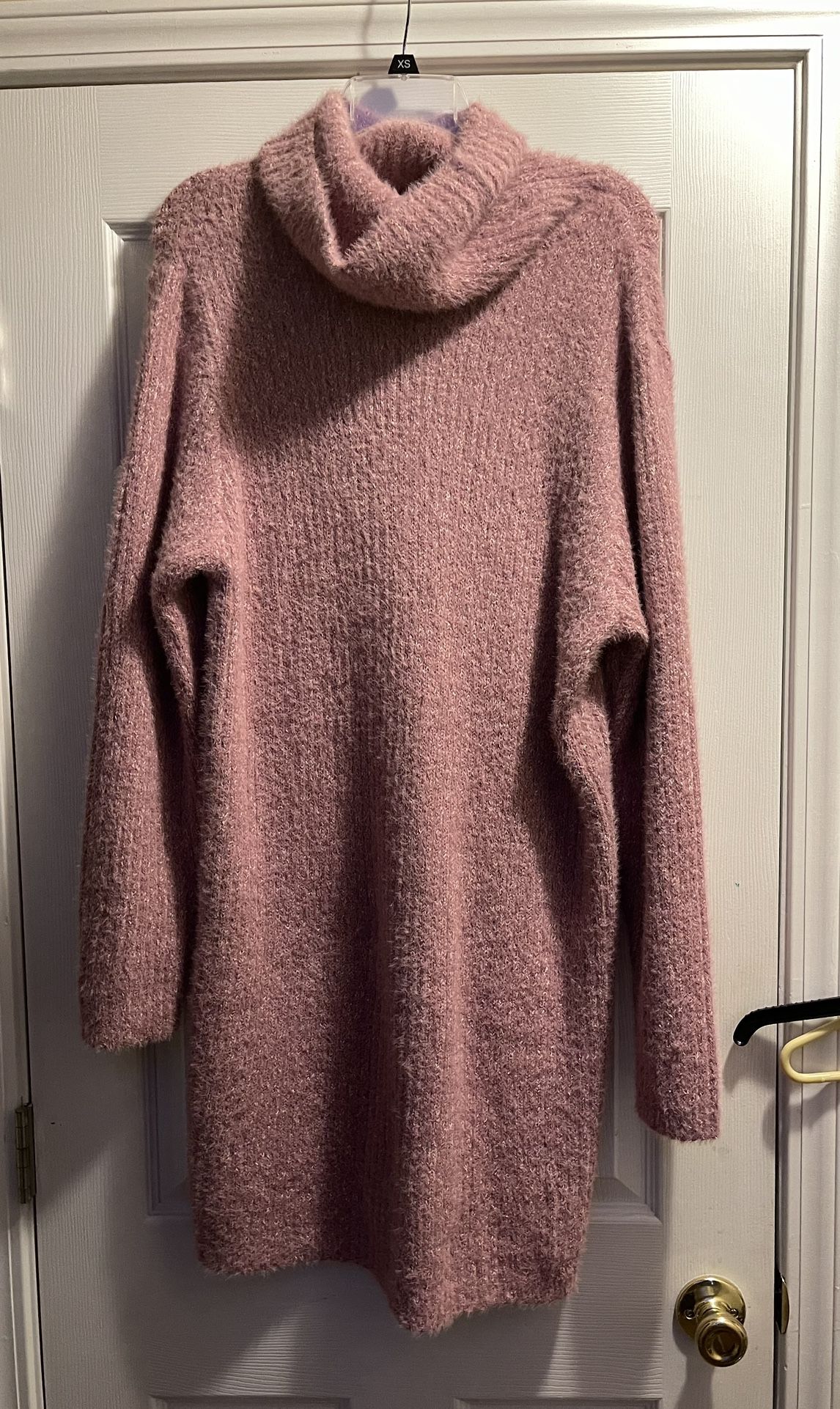 LULU'S Sweet Whispers Mauve Multi Eyelash Knit Turtleneck Sweater Dress SIZE Medium stretchy nwt