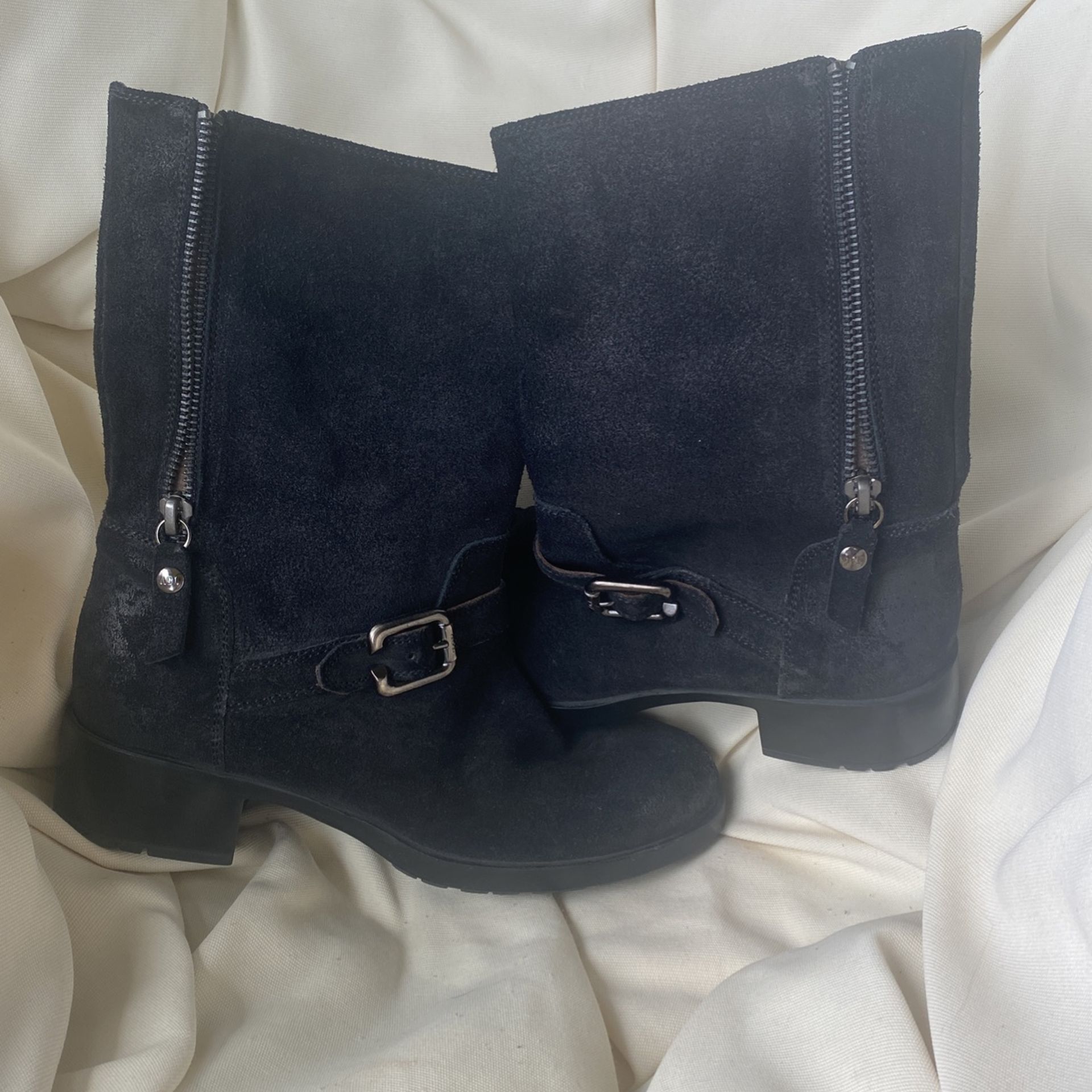 AGL Italy Black Buckled Size36 Leather Moto Boots, Women’s