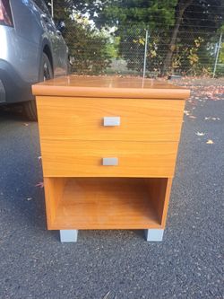 Wood Nightstand with Two Drawers and Open Shelf