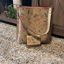 Cherry Coach Handbag And Wallet 