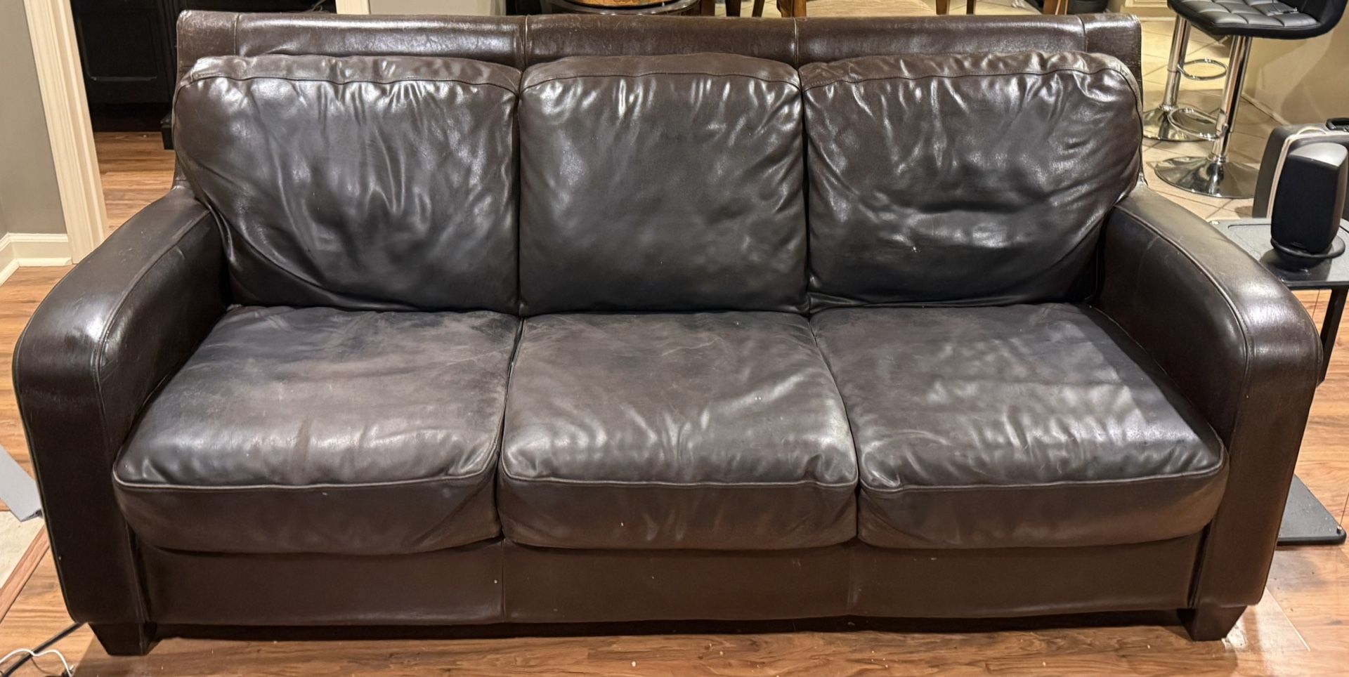 Used Bassett Genuine thick Leather Couch, Loveseat and Recliner