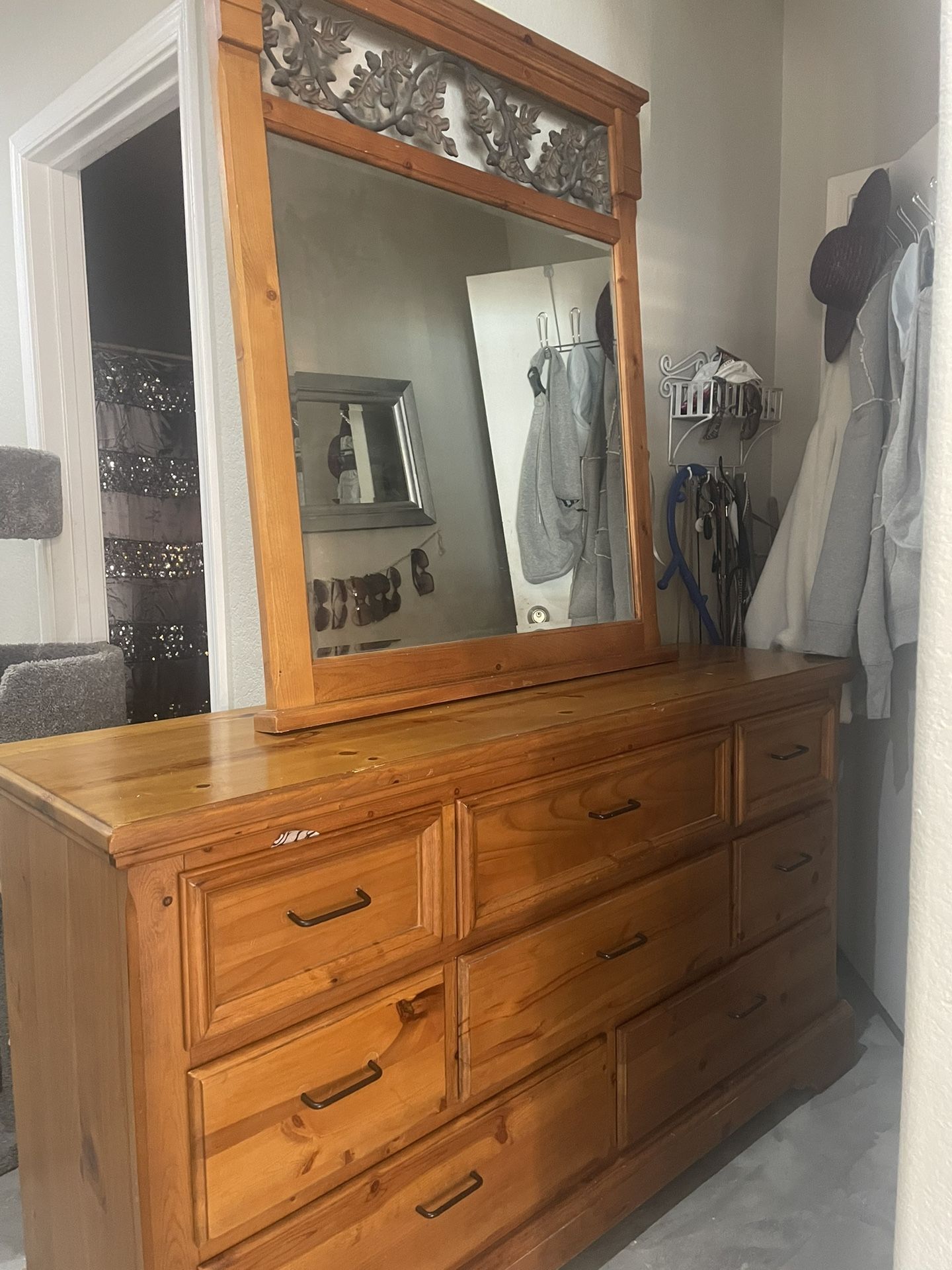Rustic eight drawer dresser in mirror