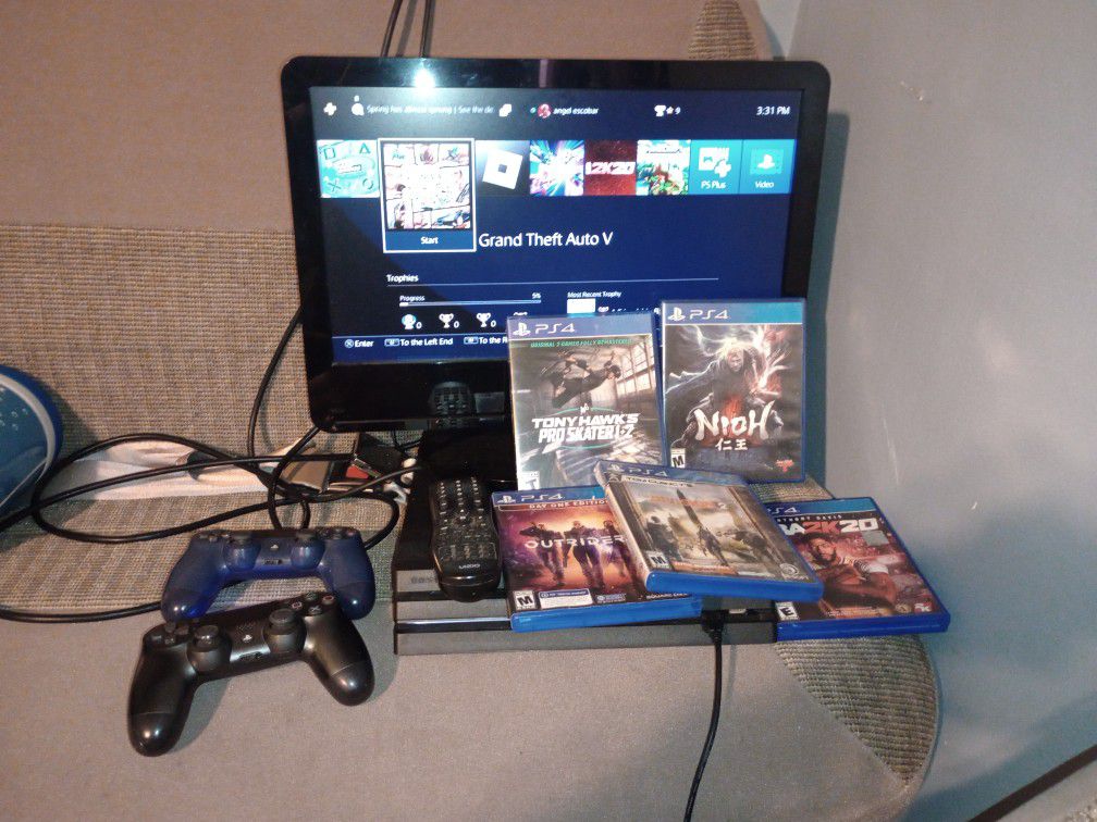 PS4 With Games And Controllers With Small TV