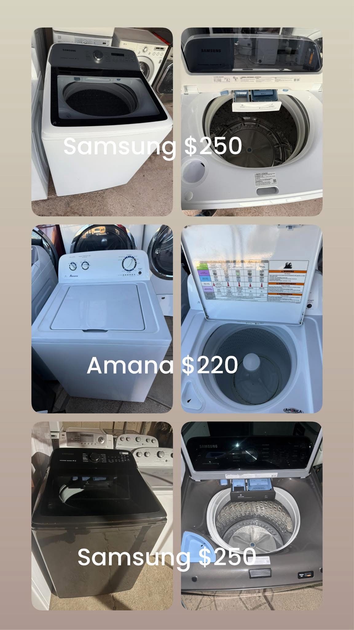 Washer HE Samsung 5.2 Cuft $250 Amana 3.5 Cuft $220 ‼️ CLEAN and 45 DAYS WARRANTY‼️ Delivery FEE SAME DAY‼️