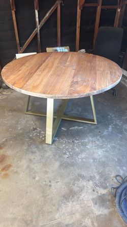 Round Wood Dining Table with Metal Base
