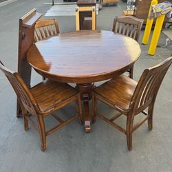 Pottery Barn 5 Piece Solid Wood Dining Set, Tivoli Extendable Round Table and 4 Stella Chairs