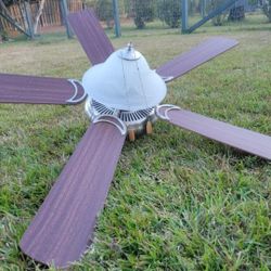 Ceiling Fan with Light Kit – 5 Wood-Style Blades, Brushed Metal Finish