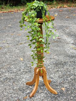 Traditional Vintage Oak Wood Pedestal Plant Stand
