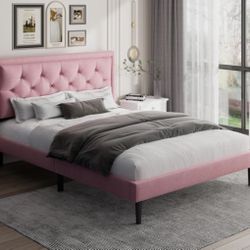 Pink upholstered full size bed frame