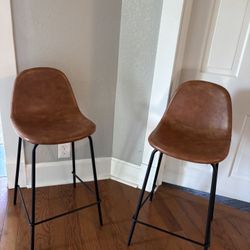Leather Barstools, Set Of 2