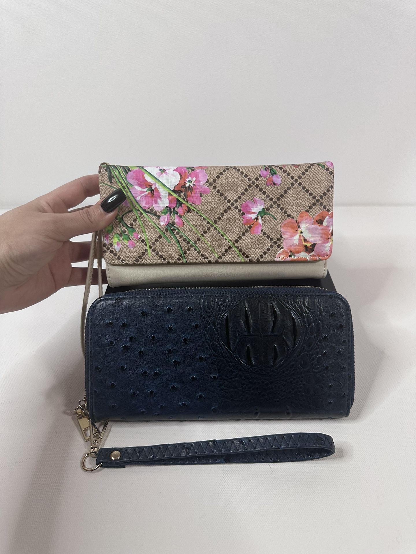 Pink Floral & Blue Crocodile Wallet Wristlets (Unknown Brand Bundle)