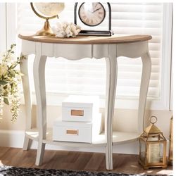 Baxton Studio Cordelia Country Cottage Farmhouse White and Natural Brown Finished Console Table