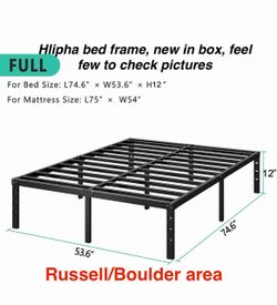 New in box HLIPHA Metal Platform Bed Frame 12 Inch Tall. Russell/Boulder area