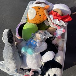 Big Bin Of Plush Stuffed Animals Including Disney And Beanie Babies