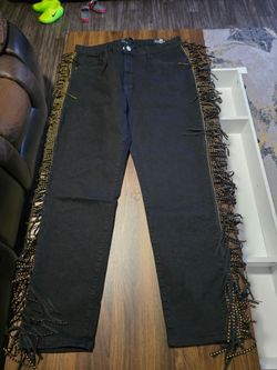 Fashion Nova Black Studded Fringe Side Jeans Plus Size 2X Western Festival Denim