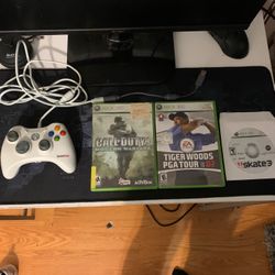 Xbox 360 Wired Controller W/ Games & Controller Adapter