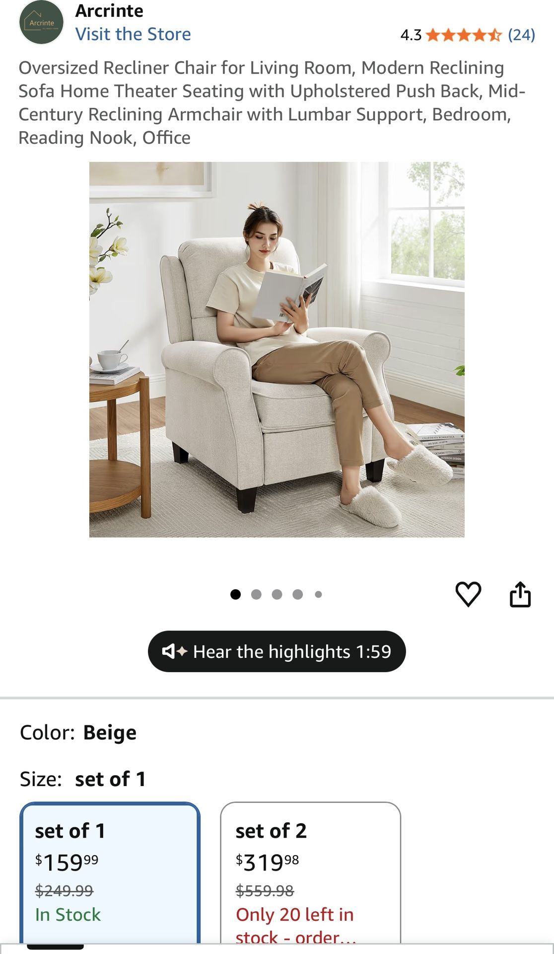 Oversized Recliner Chair with Lumbar Support