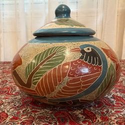 Vintage Mexican Tonala Pottery Lidded Ginger Jar