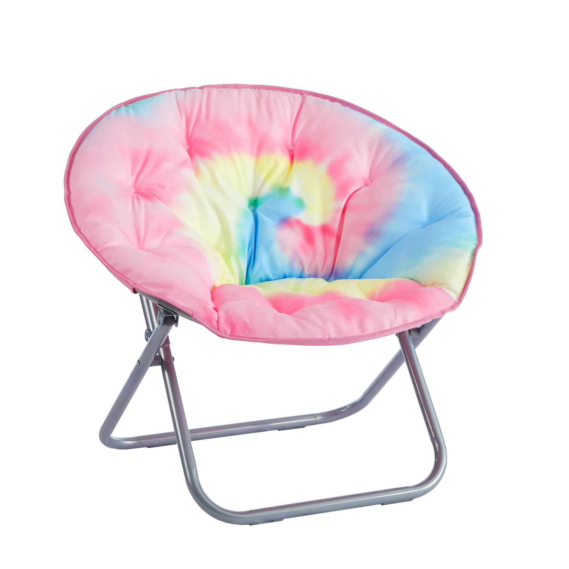 Justice Oval Oversized Faux Fur Saucer Chair with Holographic Trim,