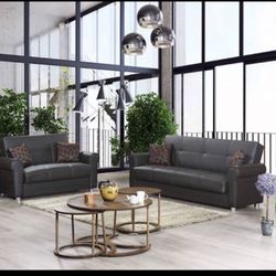 New Leather Sofa Set Converts To Bed And Has Storage Space! We Deliver!