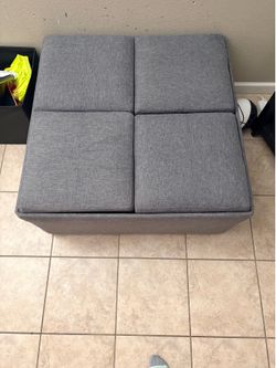 Grey Ottoman with storage and tv trays