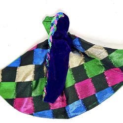 Strapless Velvet Dress with Sequin Details and Checkered Metallic Train