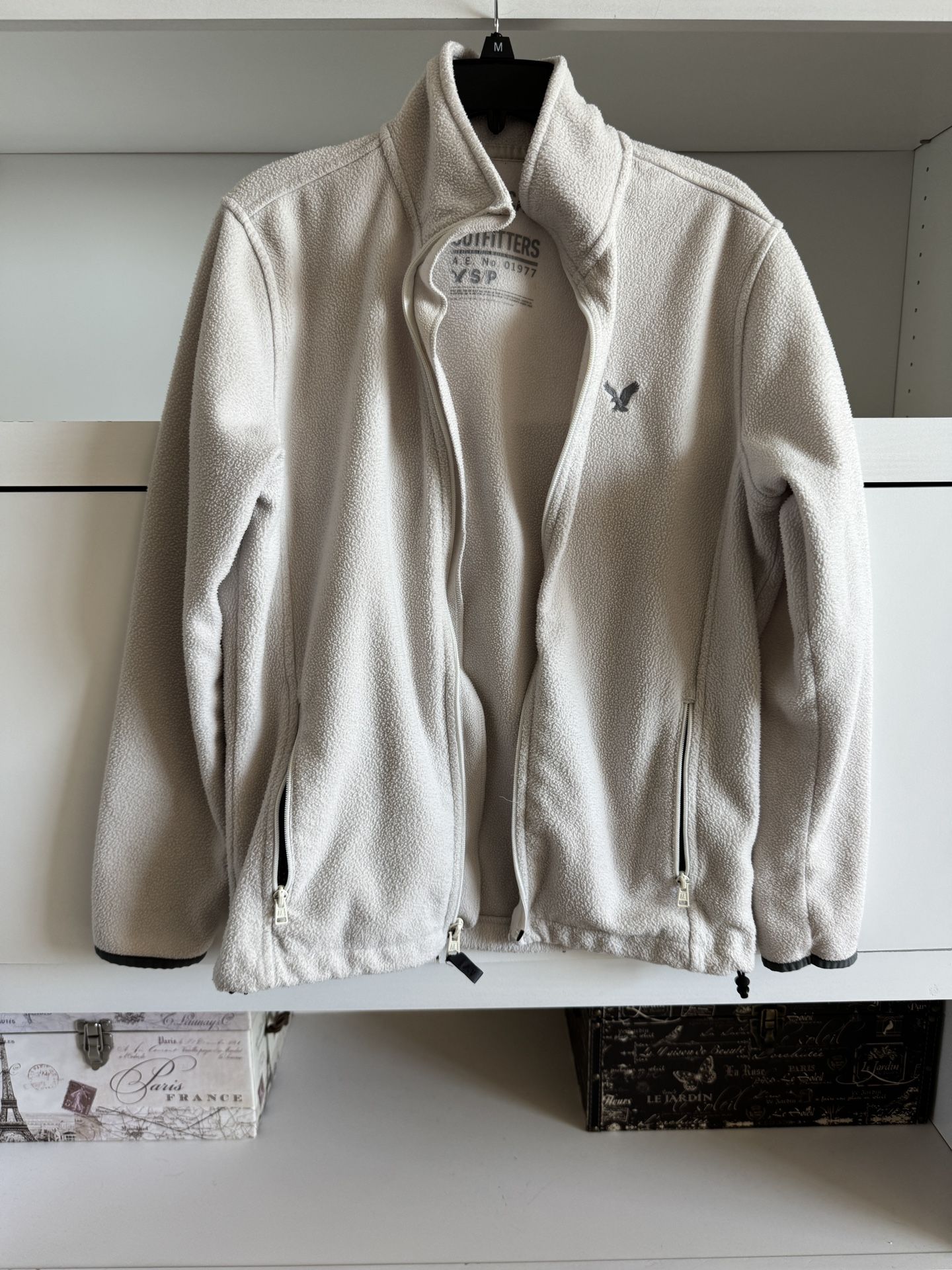 Man American Eagle Outfitters Fleece Jacket - Light Gray, Size XS