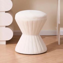 Brand New Mercer41 Modern Velvet Vanity Stool / Hourglass Ottoman – Beige (Mostly white)