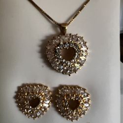 18k SS Heart Pendant And Earring Set