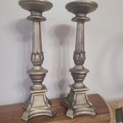 Pair Of Heavy Ornate Candle Holders 