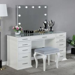 Hollywood Glam Luminous White Finish Vanity Set