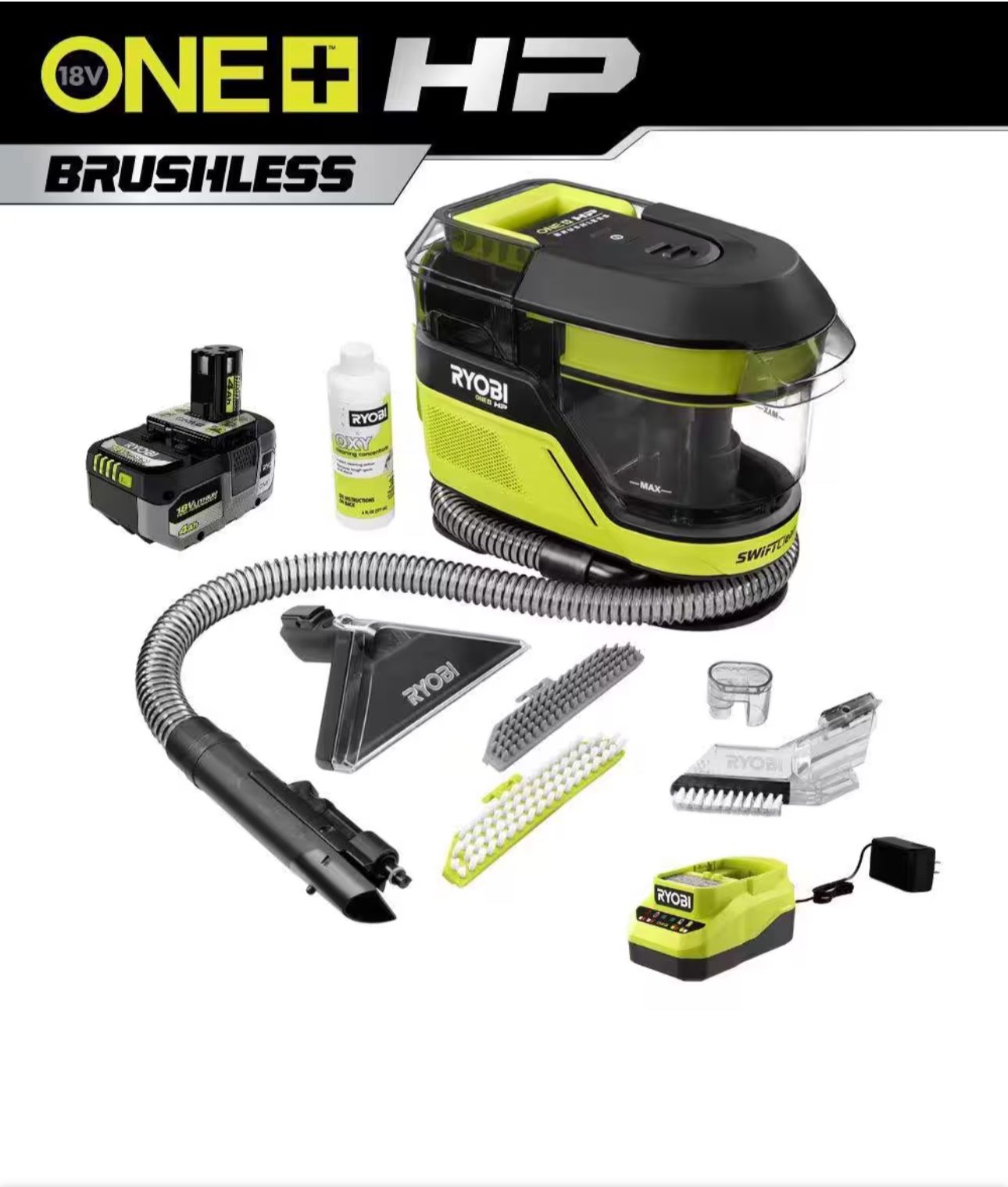 Ryobi 18V Cordless SwiftClean Mid Size Spot Cleaner With 4.0Ah Battery & Charger