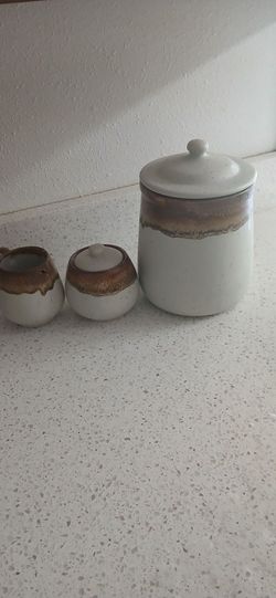 McCoy double drip glazed 3 pottery containers.