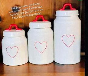 Rae Dunn Ceramics White W/Red Heart  3-Piece Farmhouse Canister Set $45.00