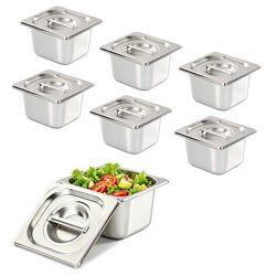 Bofolai 6 Pack 1/6 Hotel Pan With Lid, 4 Inch Deep Stainless Steel Steam Table Pan, 0.8mm Heavy Duty Food Grade Commercial Food Pan For Prep, Party, B