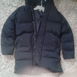 New Men's Sz Sm Pass Butt Long Puffer Winter Jacket Black   CASH