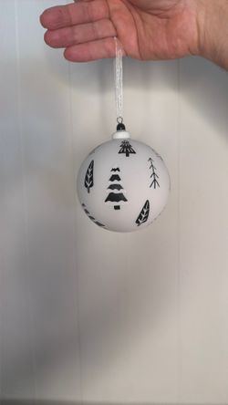 White Christmas Ball Ornament with Tree Pattern